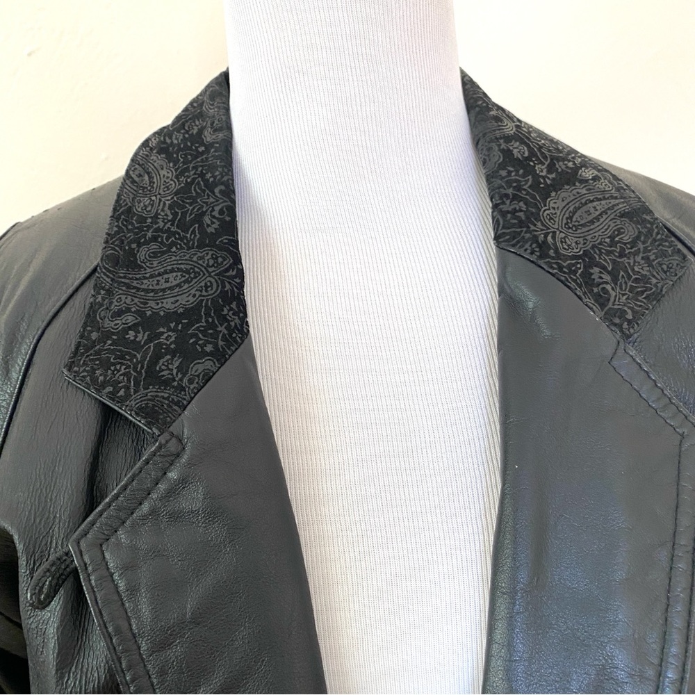 Vintage Wilson Leather Jacket Black XS Paisley Motorcycle Jacket 80’s 90’s Crop - Picture 3 of 16
